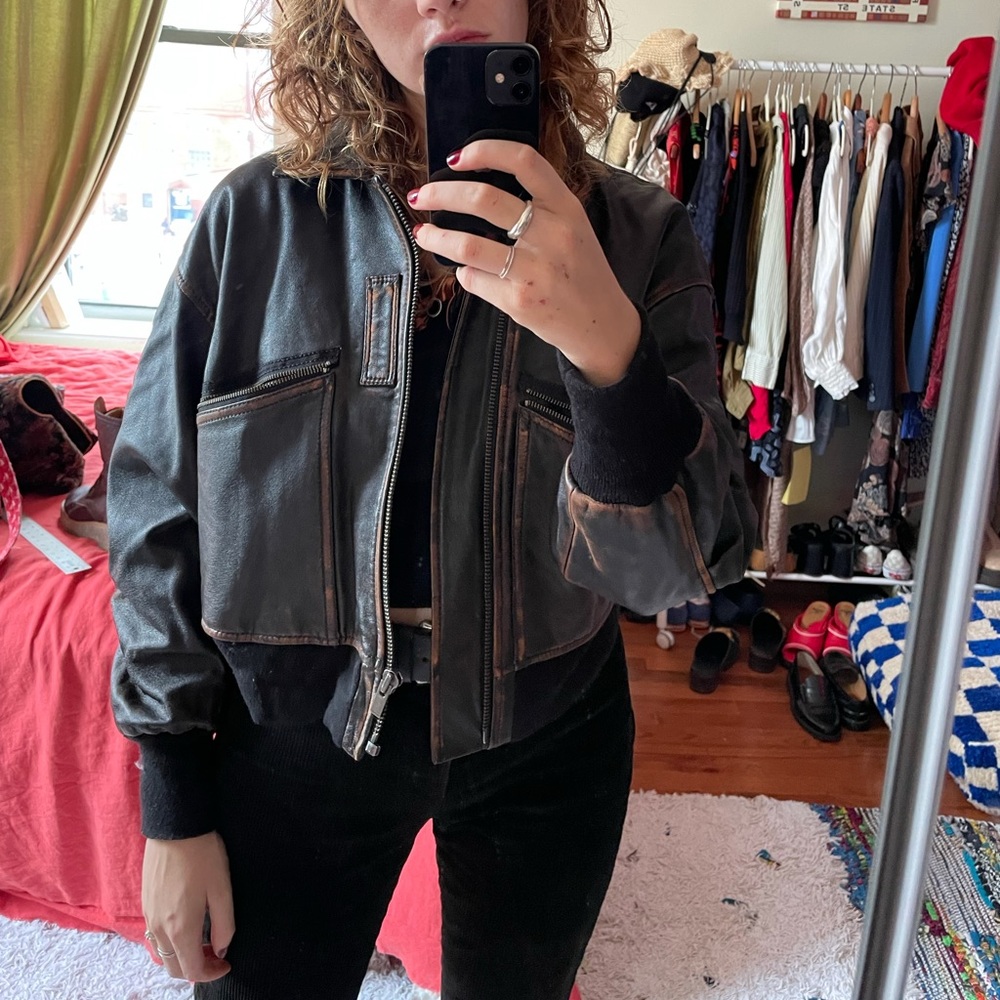 The Kooples brown leather bomber jacket
